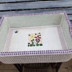 昭和レトロ　タイルシンクＳサイズ　ガーデニングシンク　ミシン脚付