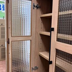 12/13 値下げ?北欧style?大川家具 2面 食器棚 モザイクガラス 221