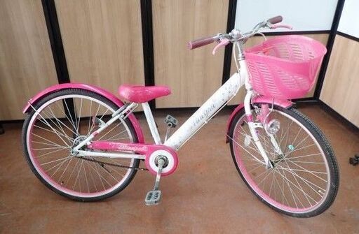 24インチ　ピンク　子供用自転車　鍵付　ライト付き　中古