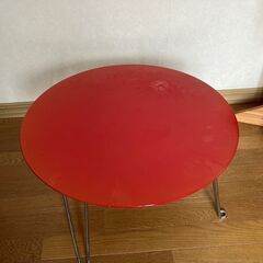 ミニテーブル（折り畳み、赤、円形）