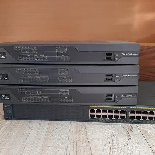 Ciscoのルーター×3とスイッチングハブ1