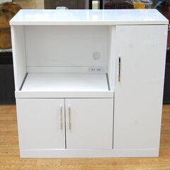 ニトリ ミドルレンジボード 幅90×奥行39.5×高さ89.5cm 白 コンセント付き 食器棚 レンジ台 キッチンボード 札幌市 清田区 平岡