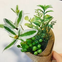 （お話中）造花 観葉植物 グリーンポットハーブミックス
