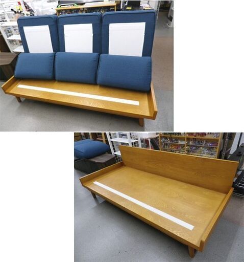 ウニコ アルベロ 3人掛けソファ 張地ネイビー チーク材 幅180㎝ unico