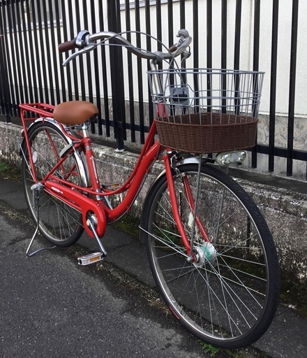 ＜整備済み・超お得美品車＞シティサイクル26インチ自転車・LEDライト、鍵付き レッド 内装3段変速・タイヤ前後、サドル、グリップ新品交換。 整備済み・超お得美品車＞シティサイクル26インチ自転車・LEDライト、鍵