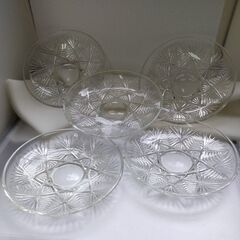 食器　ガラス　 昭和レトロ古硝子　プレス　ガラス皿　5枚セット　...