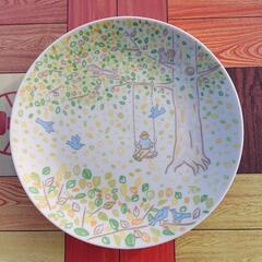 【未使用】市川和美デザイン　小鳥と少年の秋色皿　プレート皿