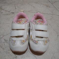 (7)15cm アシックス 白・ピンク花柄 靴