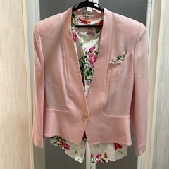 昭和レトロ　ピンク　スーツ上下　花柄シャツ