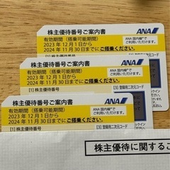 【ネット決済・配送可】ANA株主優待3枚（〜2024/11/30）