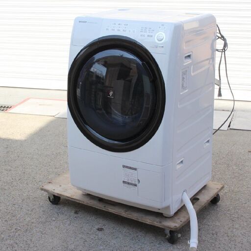 T561) シャープ ES-S7E-WL 洗濯7kg 乾燥3.5kg 2020年製 左開き プラズマクラスター おしゃれ着コース ドラム型洗濯機 SHARP 7.0kg