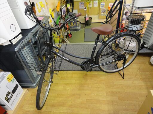 26インチ自転車 シティサイクル ネイビー 6段変速 カギ付き ライト ママチャリ 西岡店