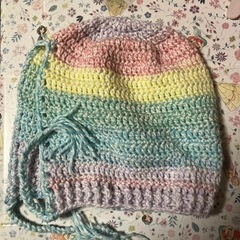 手作り編み物  フード帽子