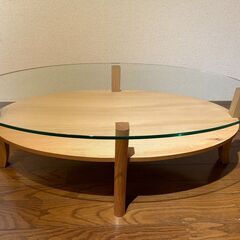 【ガラス天板】オーバル ローテーブル
