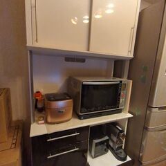 モリタインテリア工業　食器棚/カップボード　白×茶の配色　