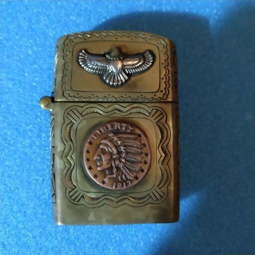 zippo金色(ブラス製) シルバー925製銀インディアンコイン