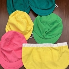 カラー帽子　幼稚園　6点セット　緑　黄緑　黄色　ピンク　ひよけ