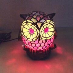 フクロウ 照明 ステンドグラス 卓上ランプ アンティーク照明 ステンドグラスラン