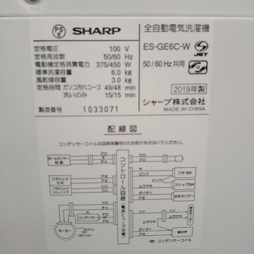 SHARP 洗濯機 19年製 6kg                TJ1972