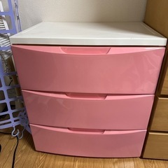 プラタンス　収納ケース　3段　ピンク　衣装ケース　プラスチック