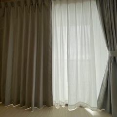 掃き出し窓用　3級遮光カーテンと刺繍レースカーテン　幅240cm...