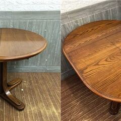 ss5725/5726　伸長式ダイニングテーブル＆ダイニングチェア4脚　Shin-Lee　円卓　幅約91/131cm　シンリ―　エクステンションテーブル　木製　丸テーブル　食卓　拡張式　クラシック　グリーン系　レザー調　食卓用　椅子　茶×緑　クッションチェア　一人掛け　イス　いす