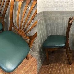 ss5725/5726　伸長式ダイニングテーブル＆ダイニングチェア4脚　Shin-Lee　円卓　幅約91/131cm　シンリ―　エクステンションテーブル　木製　丸テーブル　食卓　拡張式　クラシック　グリーン系　レザー調　食卓用　椅子　茶×緑　クッションチェア　一人掛け　イス　いす