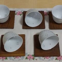 ◆　【木製/茶托付き・茶器】　５客セット♪　　
