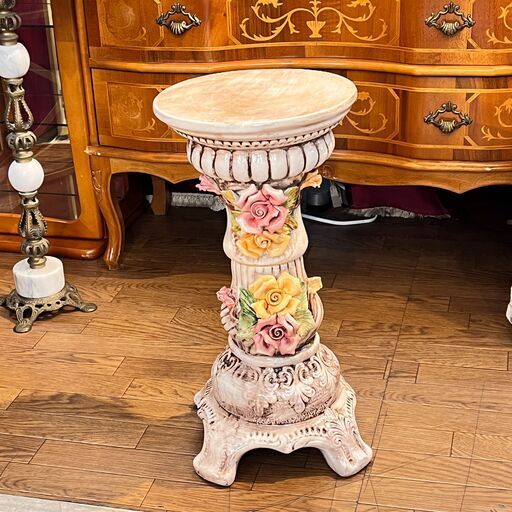 イタリア アンティーク CapodiMonte/カポディモンテ 陶器 花台 サイドテーブル 高さ50cm ★買取帝国 志木店