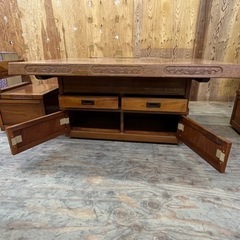 d1117501-1 囲炉裏 テーブル ダイニングセット 座卓 イス ベンチ 無垢材 欅 けやき 火鉢 時代物 和家具 古民家 宮城引取限定 現状品 中古品