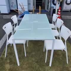 ダイニングセット LOWYA ダイニングテーブル 幅161cm 6㎜強化ガラス 椅子5脚💳自社配送時🌟代引き可💳※現金、クレジット、スマホ決済対応※【送料に設置込】