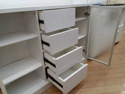 ☆ジモティ割あり☆ レンジ台 ホワイト H87×D33×W119 クリーニング済み ☆ジモティ割あり☆ レンジ台 ホワイト H87×D33×W119 クリーニング済み