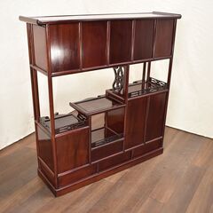 【ヤ取終了11/27】≪yt984ジ≫ 螺鈿細工 飾り棚 透かし彫り 4尺幅 花鳥 違い棚/茶棚 茶箪笥/和箪笥/時代箪笥/民芸/和家具/茶室/和風 51118-05