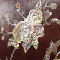 【ヤ取終了11/27】≪yt984ジ≫ 螺鈿細工 飾り棚 透かし彫り 4尺幅 花鳥 違い棚/茶棚 茶箪笥/和箪笥/時代箪笥/民芸/和家具/茶室/和風 51118-05