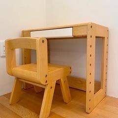 子供用木製ミニデスク　机＆椅子セット　引出し付き