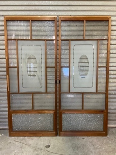 ガラス戸　木枠ガラス戸建　具　2枚組　中古品　昭和レトロ　横幅約73cm  縦約175cm