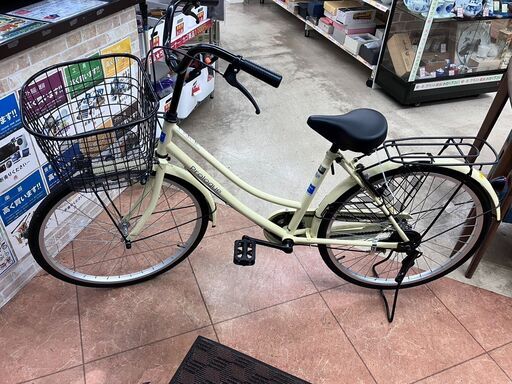 24インチ 自転車 クリーム色鍵付き ママチャリ超美品785