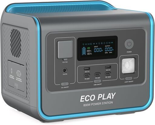 eco play EP800 ポータブル電源 リン酸鉄リチウム 512Wh AC 出力800W(瞬間最大1200W) 1.5時間満充電