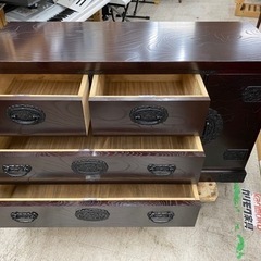 和風木製箪笥 金属金具付き 愛品館 江戸川店 和家具】彫金飾り 和風箪笥 ID：155-019933-007