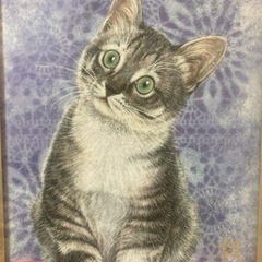 値下げ 広森雄(雄三)「猫」日本画 額装品 / ねこ 静物画 /