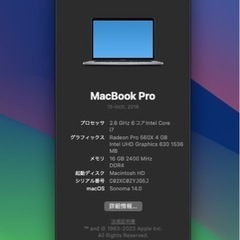 MacBook Pro2018 15インチ メモリ16GB 51...