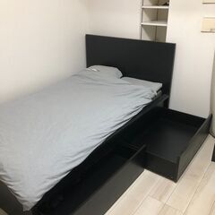 IKEA ベッドフレーム＋収納＋ベッドベース（黒）120x200cm