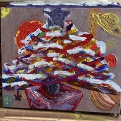 絵画　太陽系とクリスマスツリーのコラボ