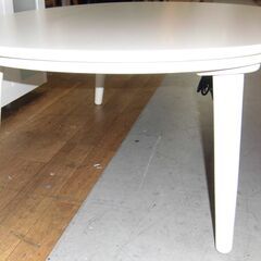 R406  オーバル型木製長方形こたつ、アイボリー色、幅105cm Used・美品