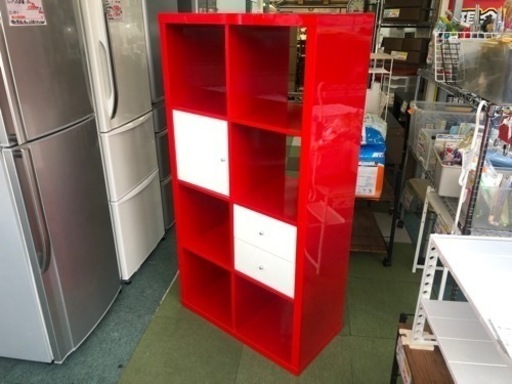 【リサイクルサービス八光】幅76.5㎝　IKEA　カラックス　レッド　扉・引きだし付き