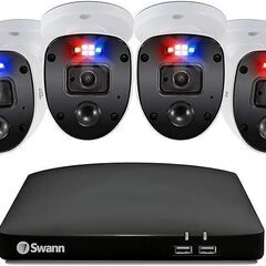 【店頭引き取り限定】Swann セキュリティカメラ 4CH DVRレコーダー 1080P カラー暗視機能 1TB搭載（最大4TB対応）スマホ遠隔監視対応 防犯録画機 点滅ライト 警告ライト カラー暗視  防犯カメラ IP66仕様  4個セット SWDVK-446804SL-JP