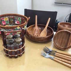 新品未使用　木製サラダボウルセット＆wooden spice b...