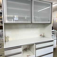 【超美品‼️】高級♪ 綾野製作所 150cm幅キッチンボード 食器棚 収納家具 鏡面仕上げホワイト♪