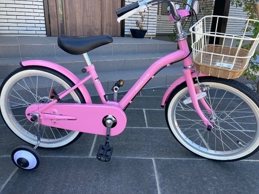 美品)キッズ自転車18インチ　ピンク、カゴ付き、ベル付き、補助輪付き