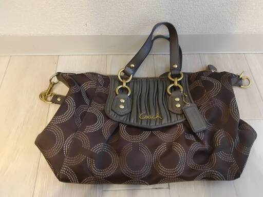 【COACH】コーチ バッグ 20015 BBRBZ アシュレイ ギャザード ドッテッド オプアートシグネチャー サッチェル 2WAY ボストン ハンドバッグ ブラウン